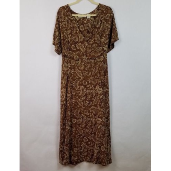 Orvis Brown Floral Full Length Tie Back Dress - Picture 1 of 7